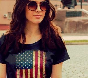 young female in usa shirt