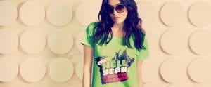 woman in green t shirt banner