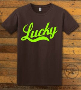 This is the main graphic design on a brown shirt for the St Patricks Day Shirts: Lucky