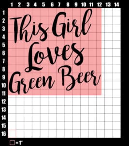 These are the graphic design dimensions for the St Patricks Day Shirts: This Girl Loves Green Beer