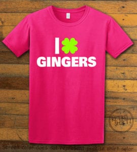 This is the main graphic design on a pink shirt for the St Patricks Day Shirts: I Love Gingers