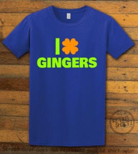 This is the main graphic design on a royal shirt for the St Patricks Day Shirts: I Love Gingers