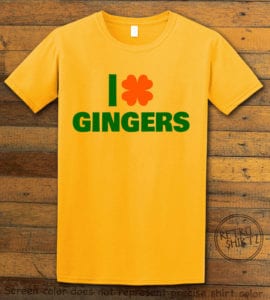 This is the main graphic design on a yellow shirt for the St Patricks Day Shirts: I Love Gingers