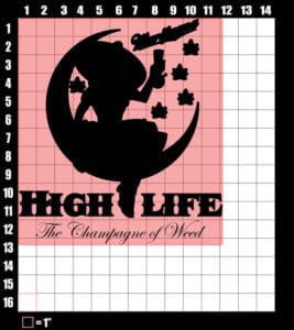These are the graphic design dimensions for the Weed Shirt: High Life Champagne of Weed
