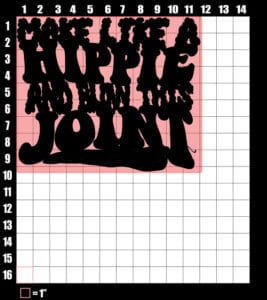 These are the graphic design dimensions for the Weed Shirt: Hippie Joint