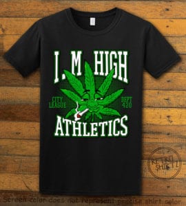 This is the main graphic design on a black shirt for the Weed Shirt: Marijuana High School