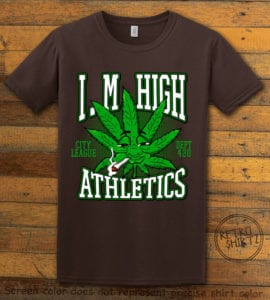 This is the main graphic design on a brown shirt for the Weed Shirt: Marijuana High School