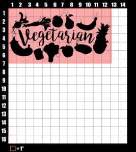 These are the graphic design dimensions for the Weed Shirt: Vegetarian