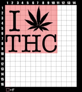 These are the graphic design dimensions for the Weed Shirt: I Heart THC