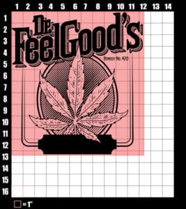 These are the graphic design dimensions for the Weed Shirt: Dr. Feel Good's Cannabis Oil