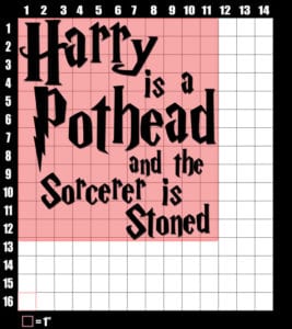 These are the graphic design dimensions for the Weed Shirt: Harry is a Pothead