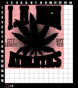 These are the graphic design dimensions for the Weed Shirt: Marijuana High School