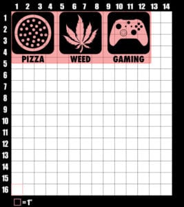 These are the graphic design dimensions for the Weed Shirt: Pizza Weed Gaming