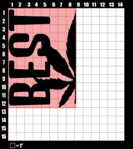 These are the graphic design dimensions for the Weed Shirt: Best of Best Buds