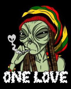 This is the main graphic design for the Weed Shirt: Rasta Alien