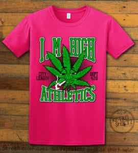 This is the main graphic design on a pink shirt for the Weed Shirt: Marijuana High School