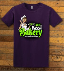 This is the main graphic design on a purple shirt for the Weed Shirt: Milf Weed Bakery