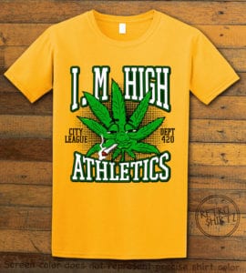 This is the main graphic design on a yellow shirt for the Weed Shirt: Marijuana High School
