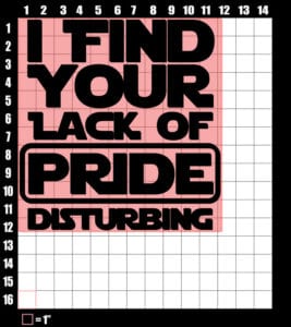 These are the graphic design dimensions for the Pride Shirts: Star Wars Gay Pride