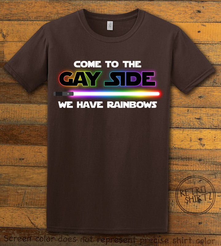This is the main graphic design on a brown shirt for the Pride Shirts: Dark Side Gay Pride