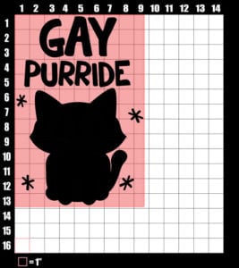 These are the graphic design dimensions for the Pride Shirts: Gay Pride Kitten