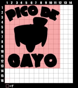 These are the graphic design dimensions for the Pride Shirts: Pico de Gayo