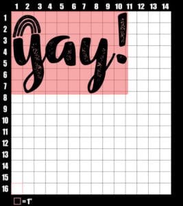 These are the graphic design dimensions for the Pride Shirts: Yay Gay Rainbow