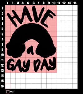 These are the graphic design dimensions for the Pride Shirts: Have a Gay Day