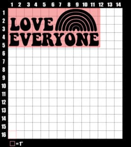 These are the graphic design dimensions for the Pride Shirts: Love Everyone