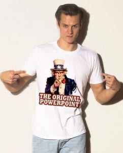 The Original Power Point Graphic T-Shirt - white shirt design on a model