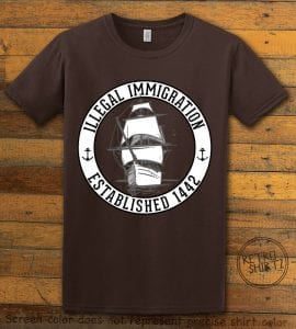 Illegal Immigration 1442 Founding Graphic T-Shirt - brown shirt design