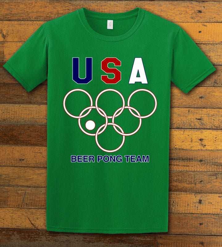 USA Beer Pong Team Graphic T-Shirt - green shirt design