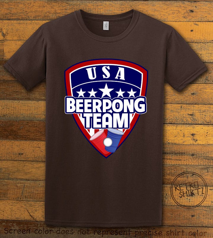 USA Beer Pong Team Graphic T-Shirt - brown shirt design