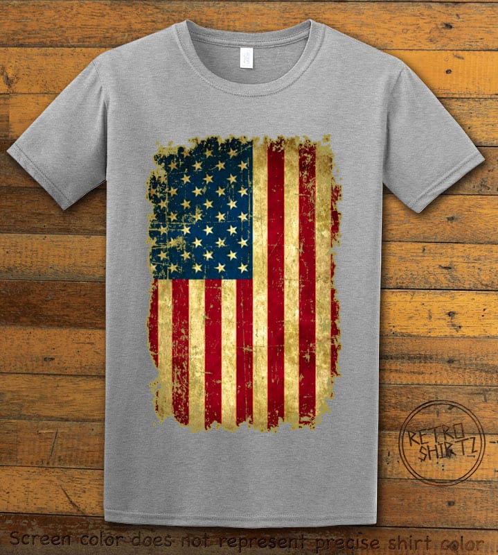 Distressed American Flag Graphic T-Shirt - gray shirt design