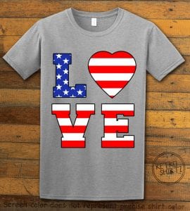 American Flag Love Graphic T-shirt - gray shirt design