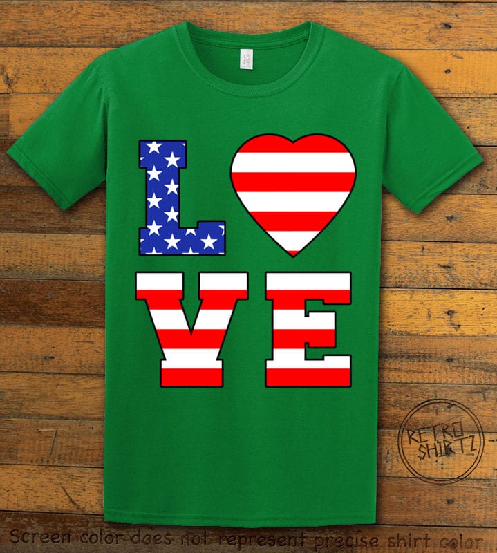 American Flag Love Graphic T-shirt - green shirt design