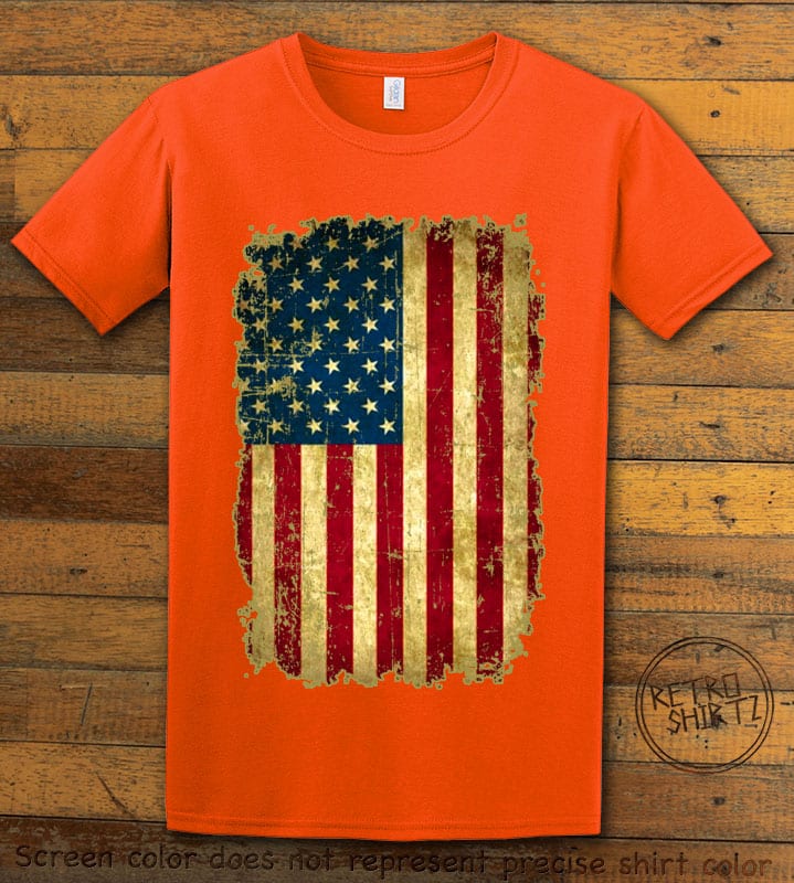 Distressed American Flag Graphic T-Shirt - orange shirt design