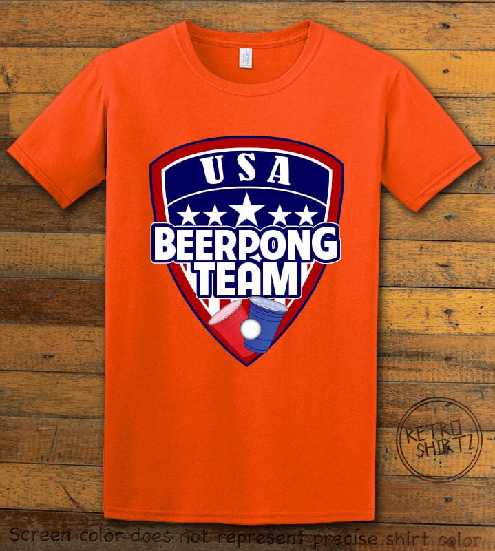 USA Beer Pong Team Graphic T-Shirt - orange shirt design