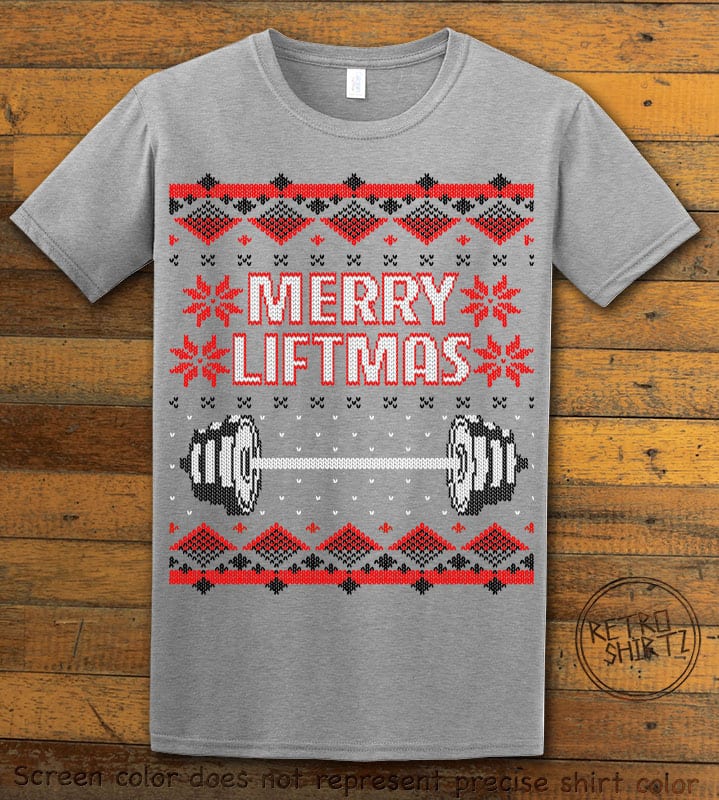 Merry Liftmas Graphic T-Shirt - grey shirt design