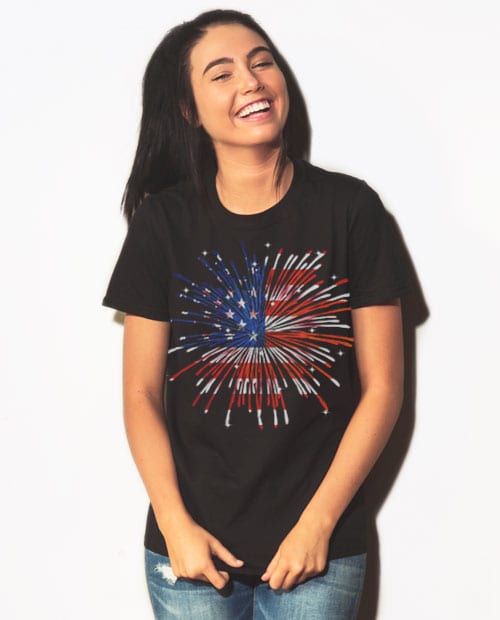 USA Firework Graphic T-Shirt - black shirt design on a model