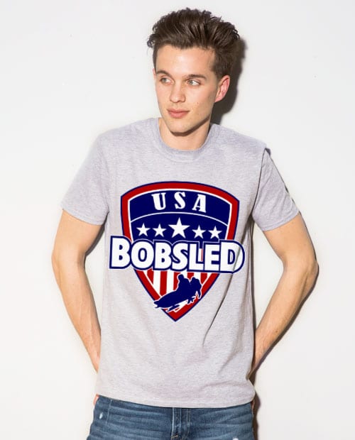 USA Bobsled Team Graphic T-Shirt - gray shirt design on a model