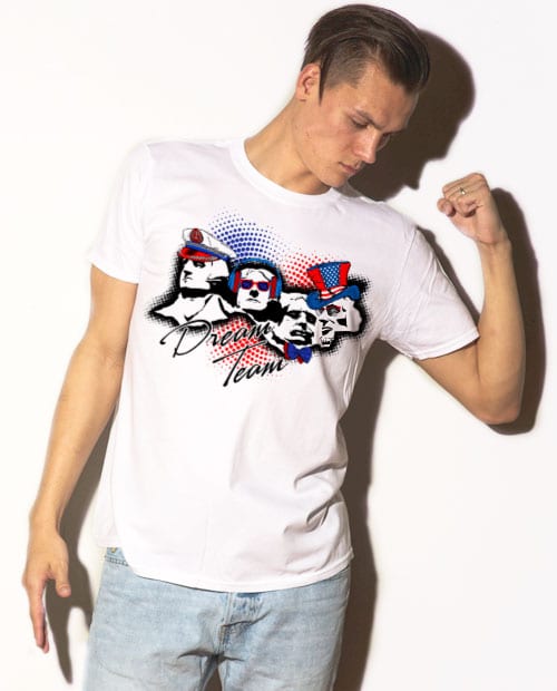 Dream Team Graphic T-Shirt - white shirt design on a model