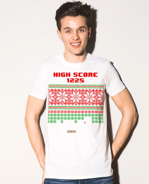 High Score Graphic T-Shirt - white shirt design on a model