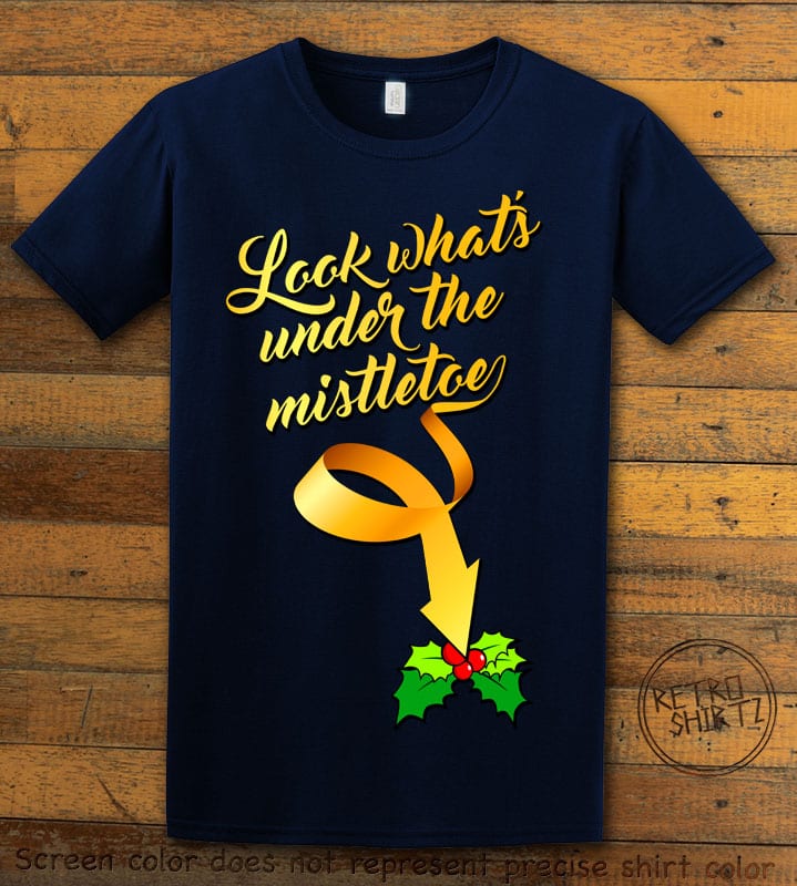 Look What's Under The Mistletoe Graphic T-Shirt - navy shirt design