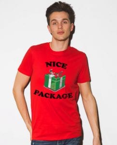 Nice Package Christmas T Shirt - red shirt design on a model