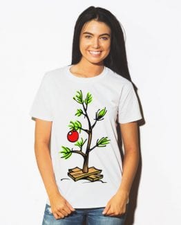 Charlie Brown Christmas Tree Graphic T-Shirt - white shirt design on a model
