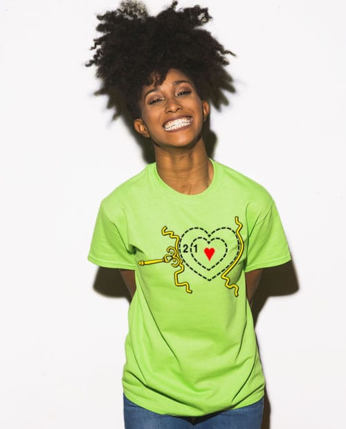 Grinch Heart Graphic T-Shirt - lime shirt design on a model
