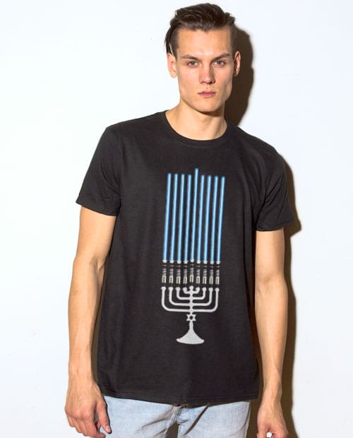 Star Wars Menorah Graphic T-Shirt - black shirt design on a model
