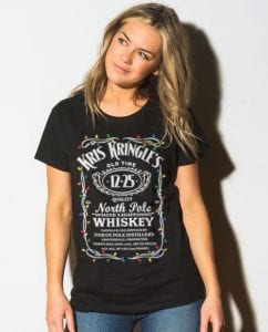 Kris Kringle's Whiskey Christmas Party Shirt - black shirt design on a model