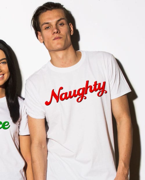 Naughty Graphic T-Shirt - white shirt design on a model